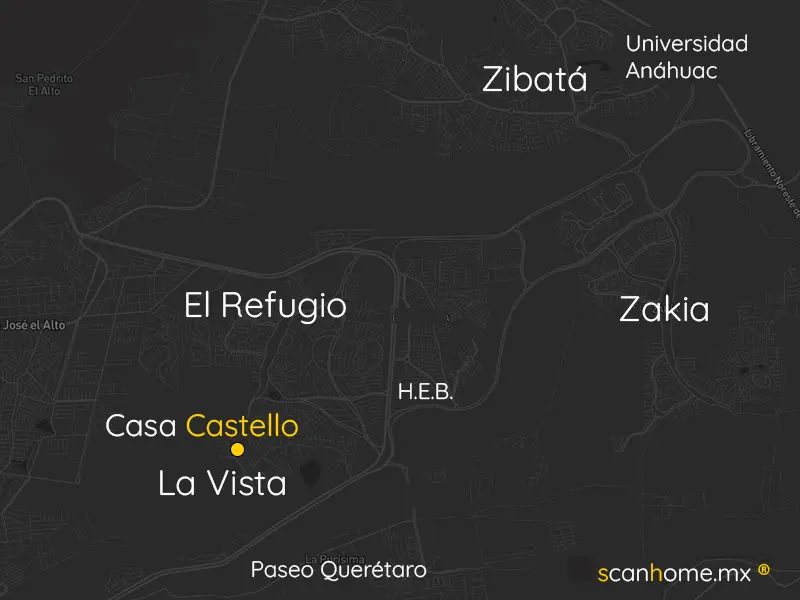Ubicación Casa Castello: Privada Benevento en La Vista, frente a Paseo Querétaro