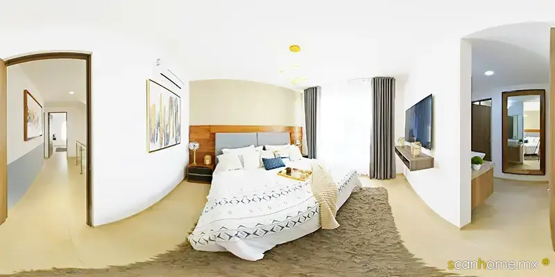 Modelo Encino Planta Alta, recámara principal con doble lavabo y acabados en mármol